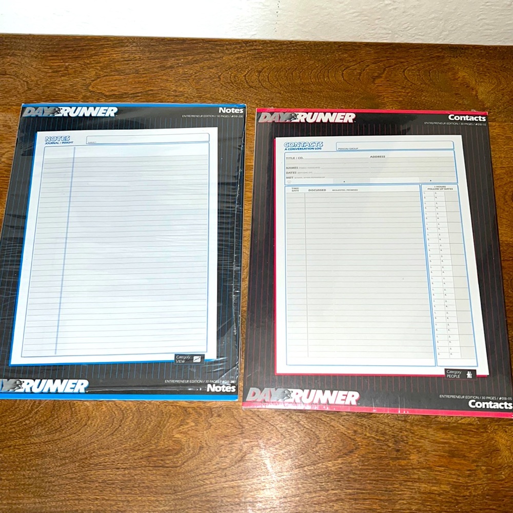 Day runner contacts and notes pages